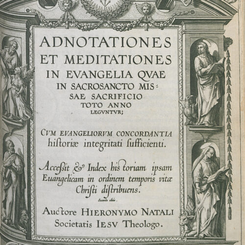 Gegraveerde titelpagina van Hiëronymus Natalis, Adnotationes et meditationes in evangelia quae in sacrosancto missae sacrificio toto anno leguntur, Antwerpen: Martinus ii Nutius, 15952.