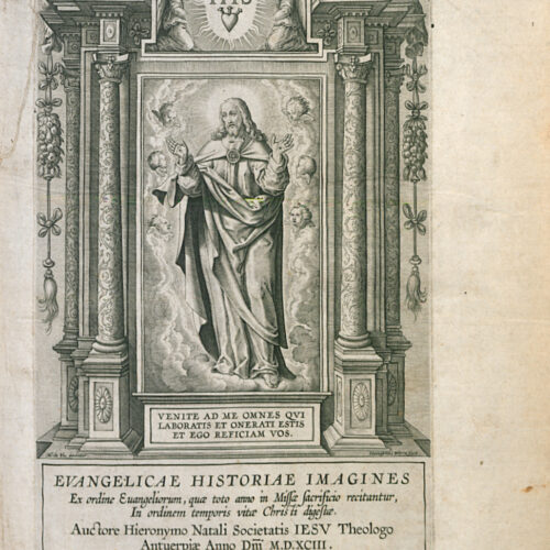 Gegraveerde titelpagina van Hiëronymus Natalis, Evangelicae historiae imagines, Antwerpen: z.n., 1593.