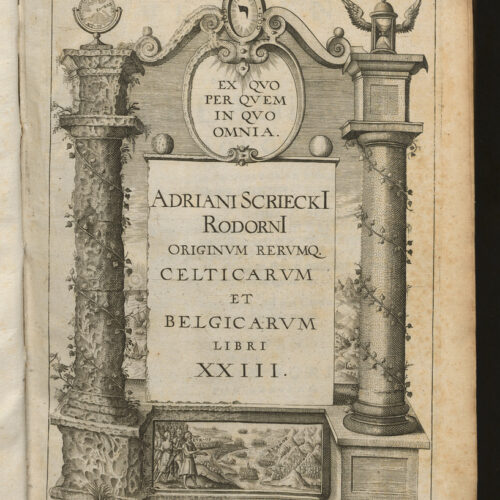 Titelblad: Adriaen van Sc(h)rieck, Van t’beghin der eerster volcken van Europen (Ieper: François Bellet, 1614).