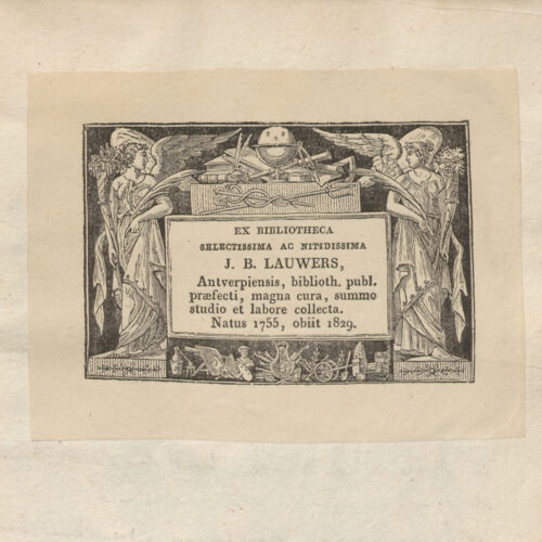 Ex bibliotheca J.B Lauwers, met aantekening door Verachter.
